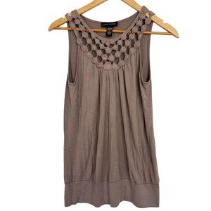Cable Gauge Top Womens Medium Light Brown Blouse Crochet Neckline